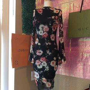 Black elegant sheer with slip floral dress